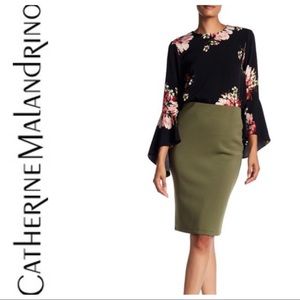 BRAND NEW CATHERINE MALANDRINO OLIVE PENCIL SKIRT